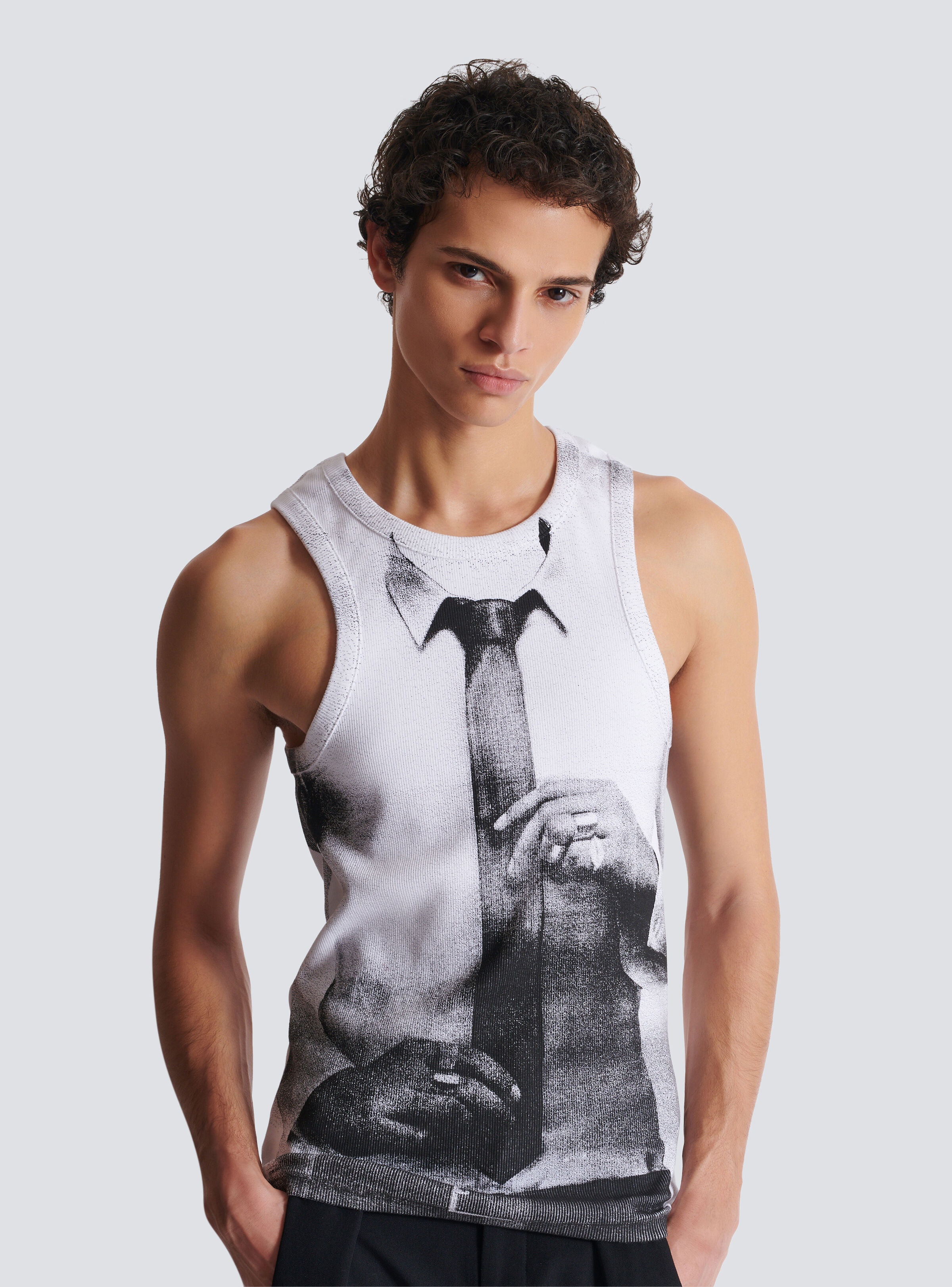 Ribbed tank top with Tie print - 6