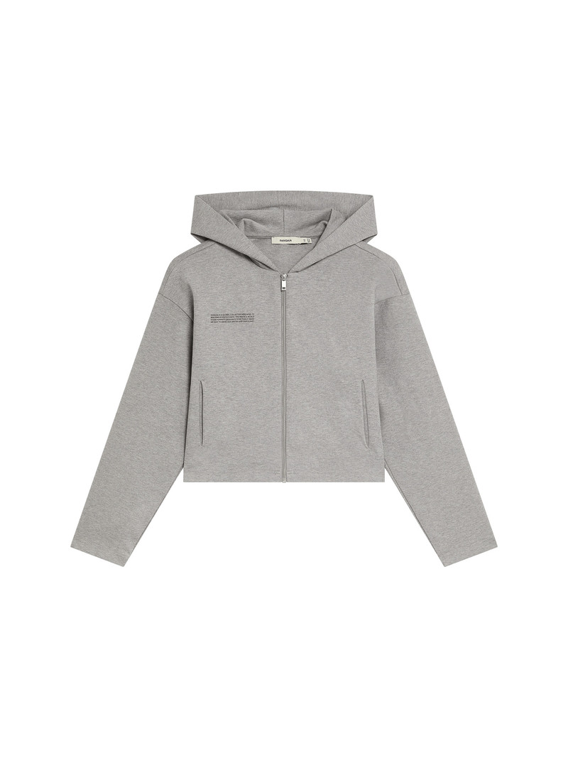 Womens Double Jersey Cropped Zip Up Hoodie - Grey Marl 1