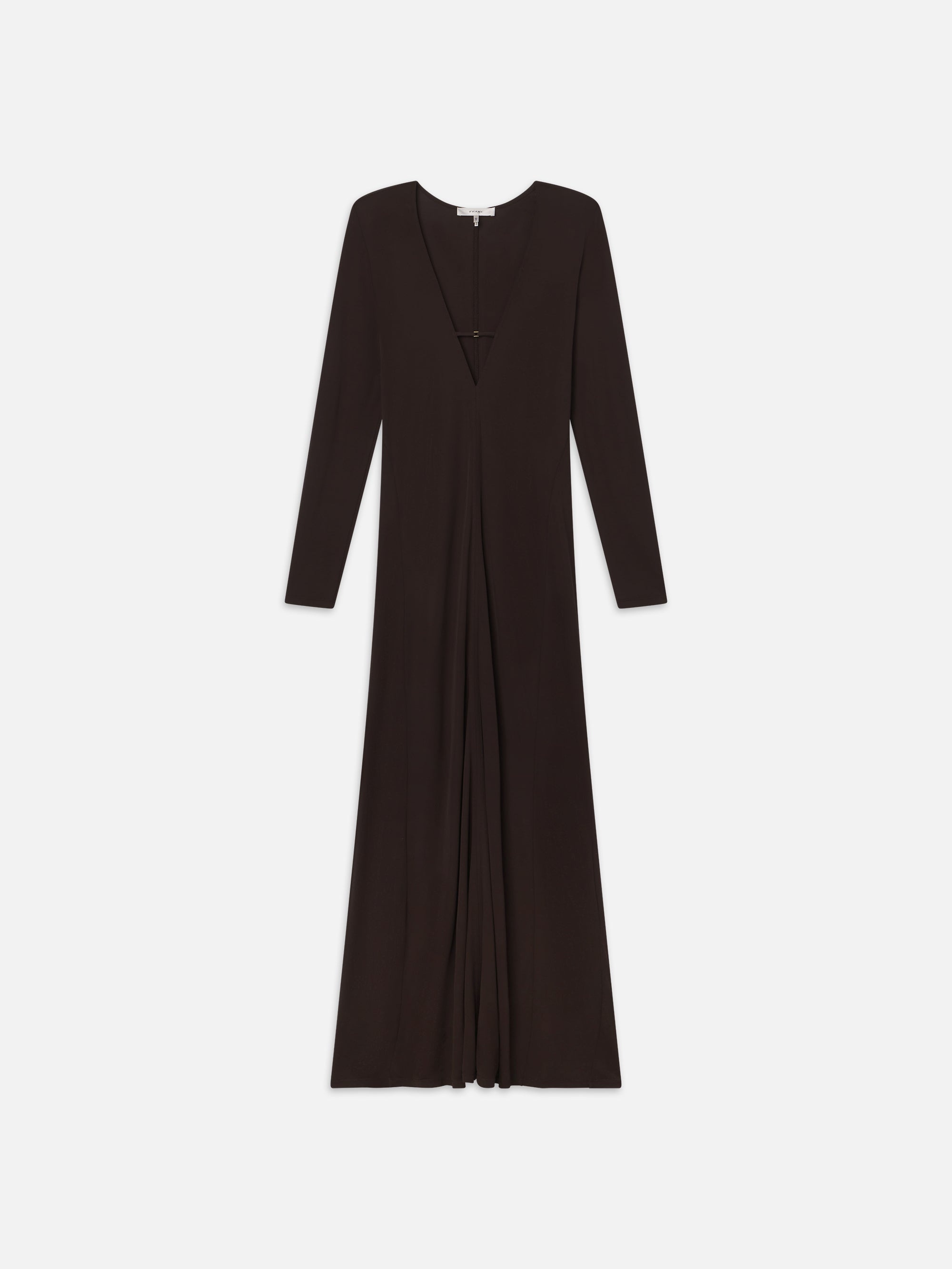 Deep V Jersey Dress in Chocolate Brown - 1