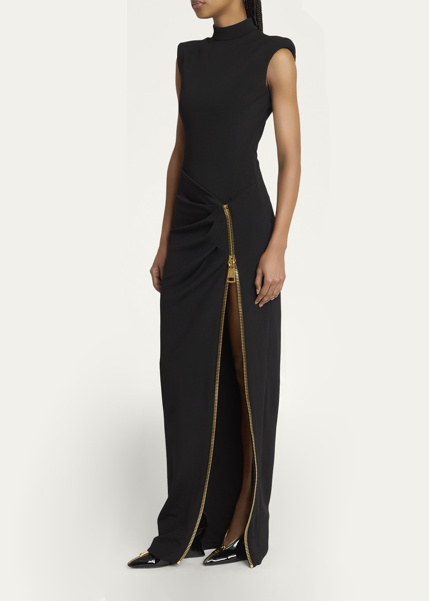 Mock-Neck Zip Slit Sleeveless Gown - 4