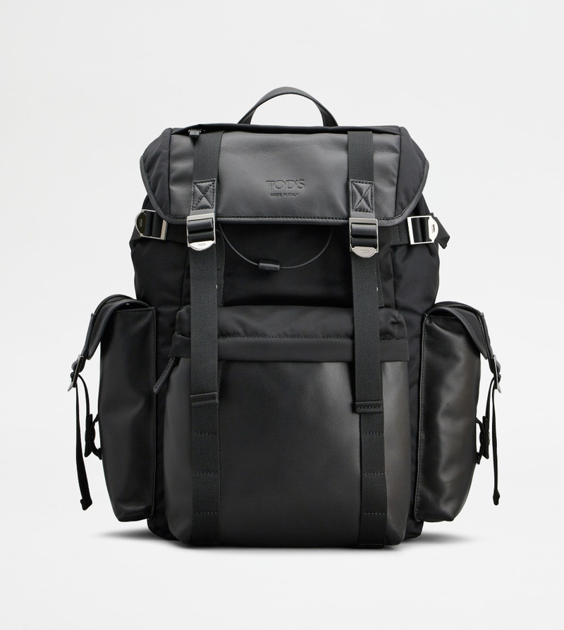 BACKPACK IN FABRIC AND LEATHER MEDIUM - BLACK 1