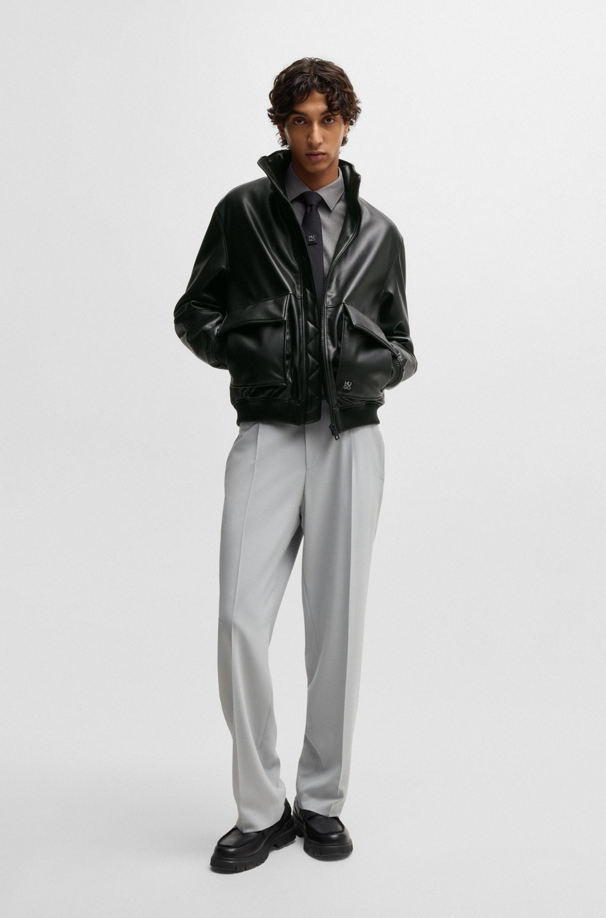 FAUX-LEATHER JACKET WITH STACKED LOGO - 3