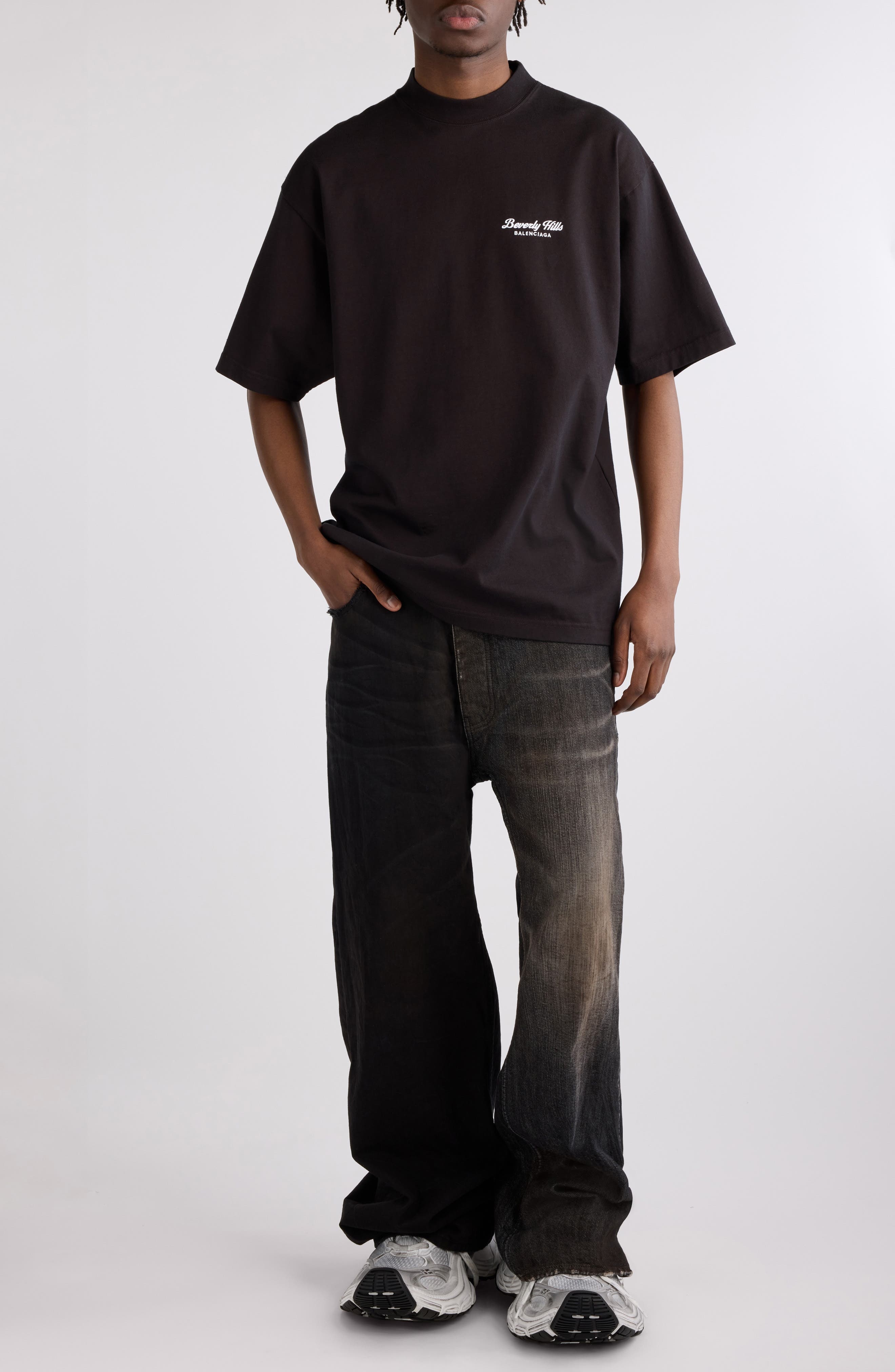 Balenciaga 50-50 Denim Wide Leg Jeans in Light Black at Nordstrom - 7