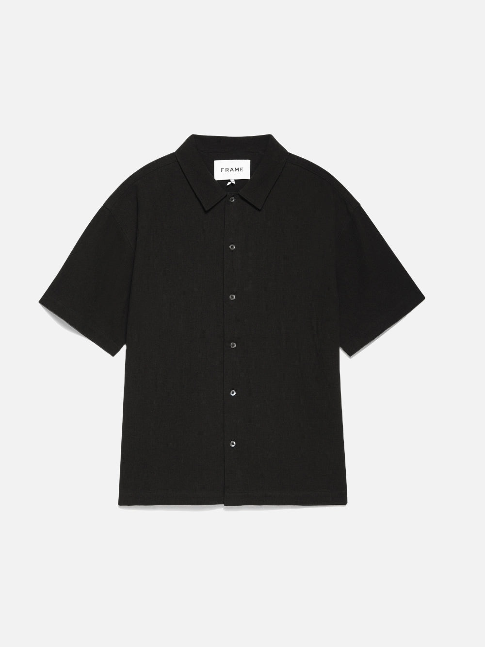 Waffle Textured Short Sleeve Shirt in Black - 1
