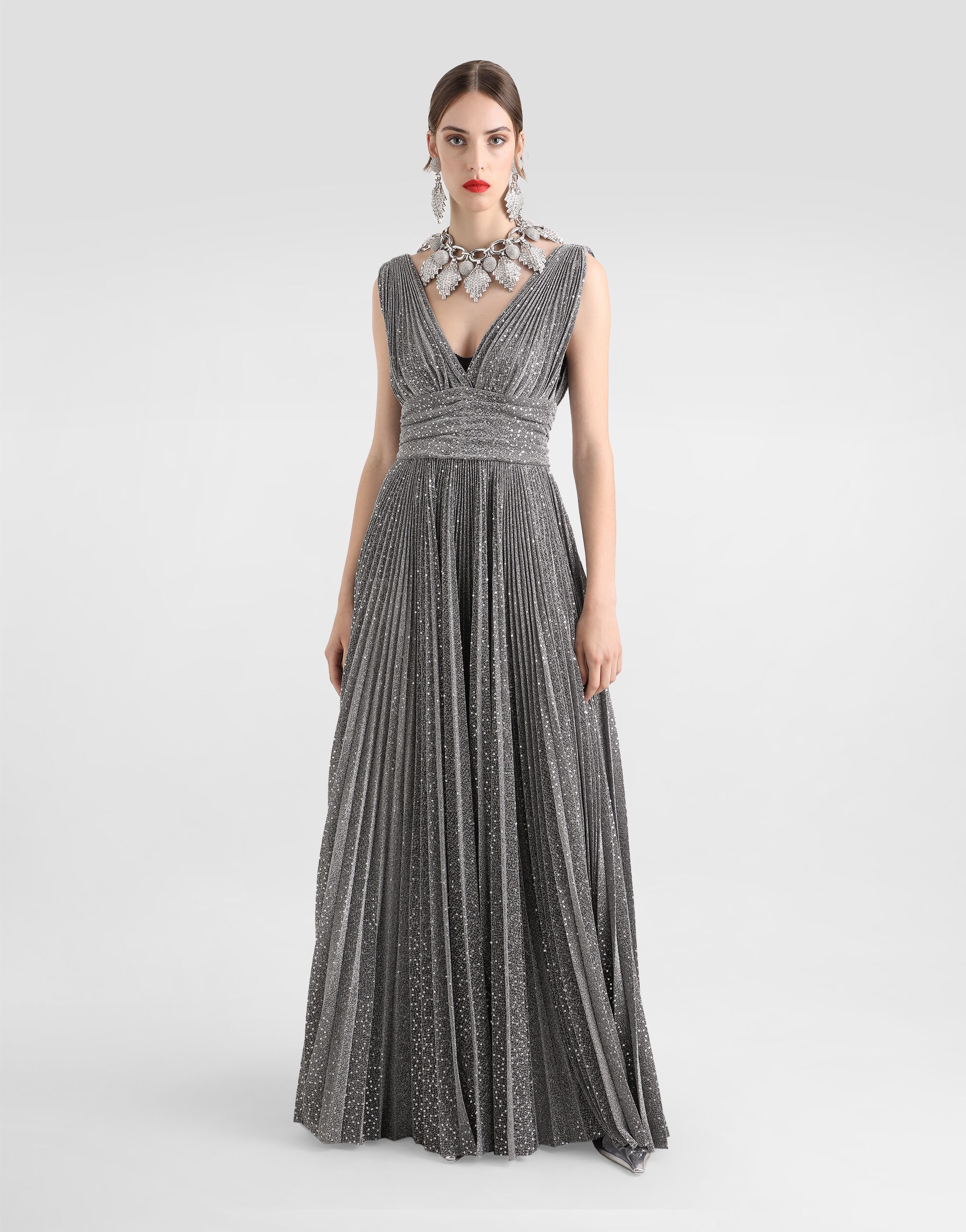Long pleated dress with micro-sequin embellishment - 2