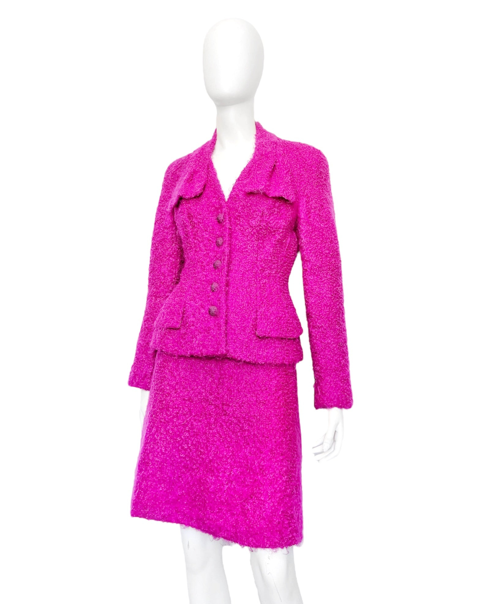 Christian Dior Fall 1997 John Galliano Fuschia Mohair Bar Jacket Skirt Suit - 3