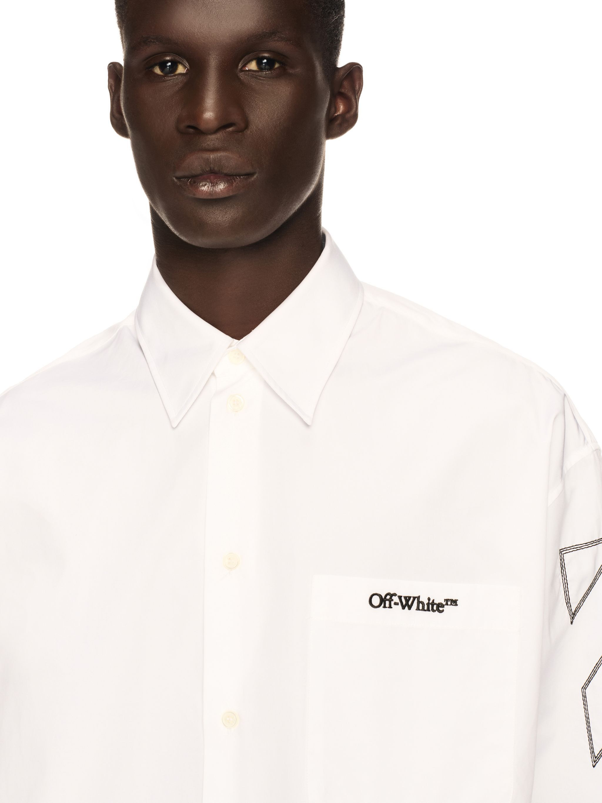 White Diagonal Outline Overshirt - 5