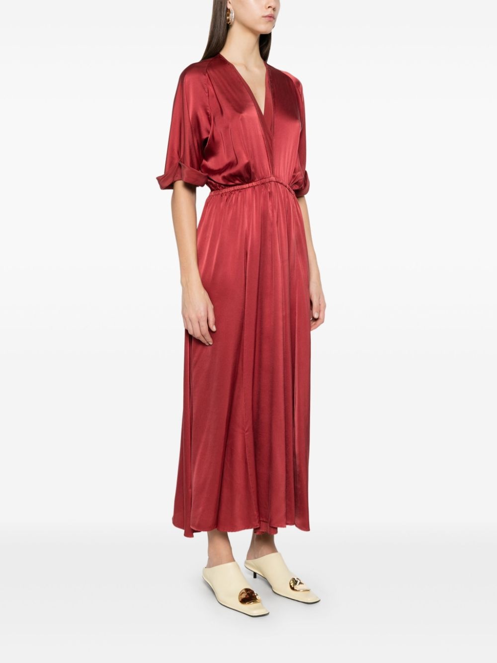 open lace back dress STRONG STRONG Red Taffeta Long Dress 13579