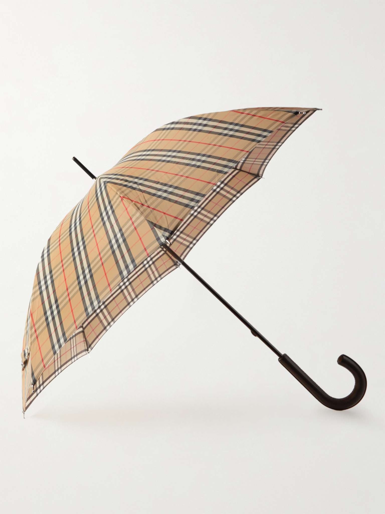 Checked Shell and Leather Umbrella - 1
