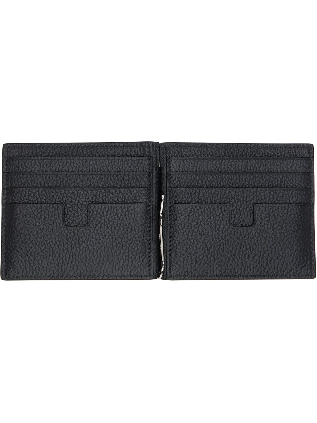 Black Grain Leather Money Clip Wallet - 3