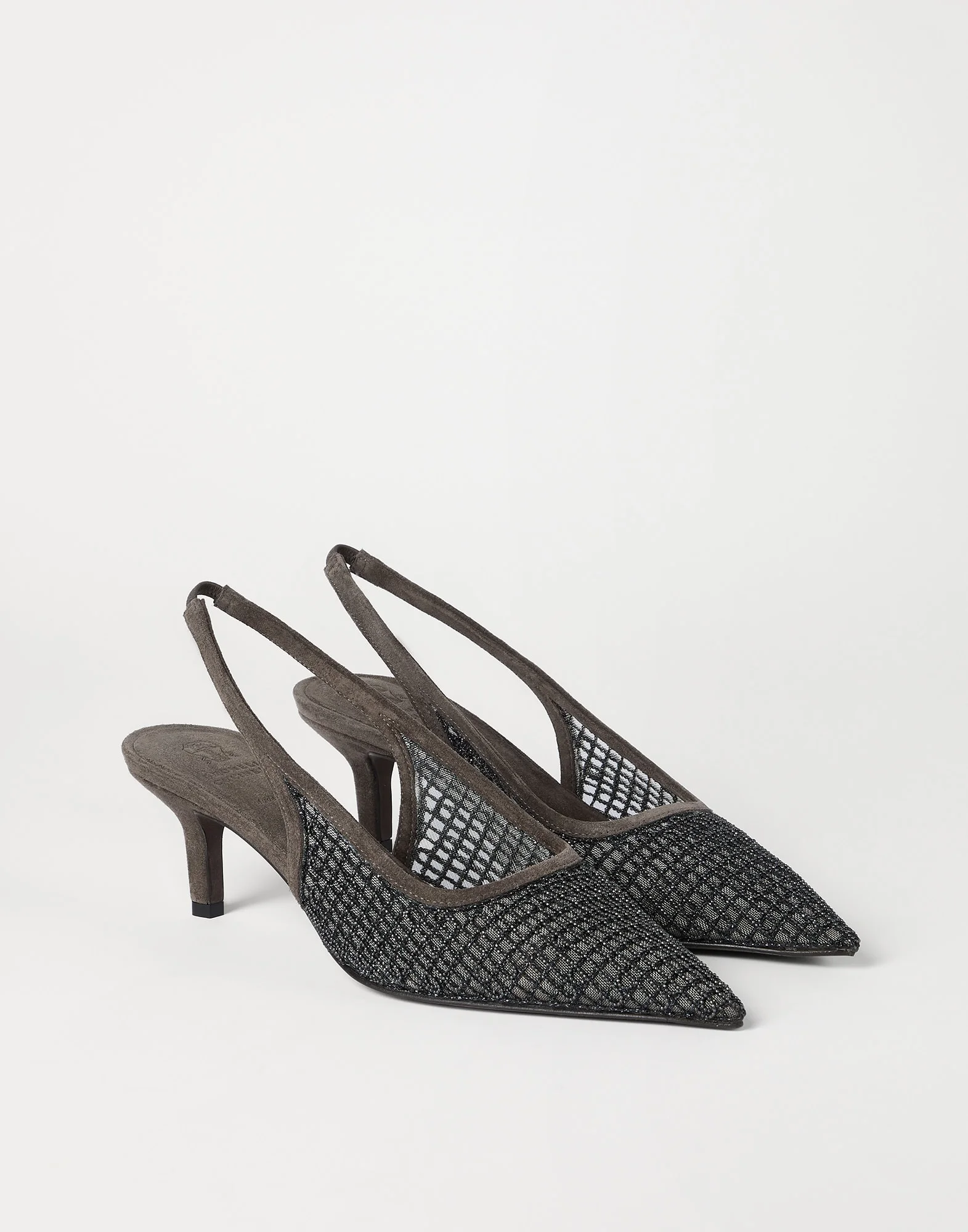 Precious net embroidery city heels in suede - 1