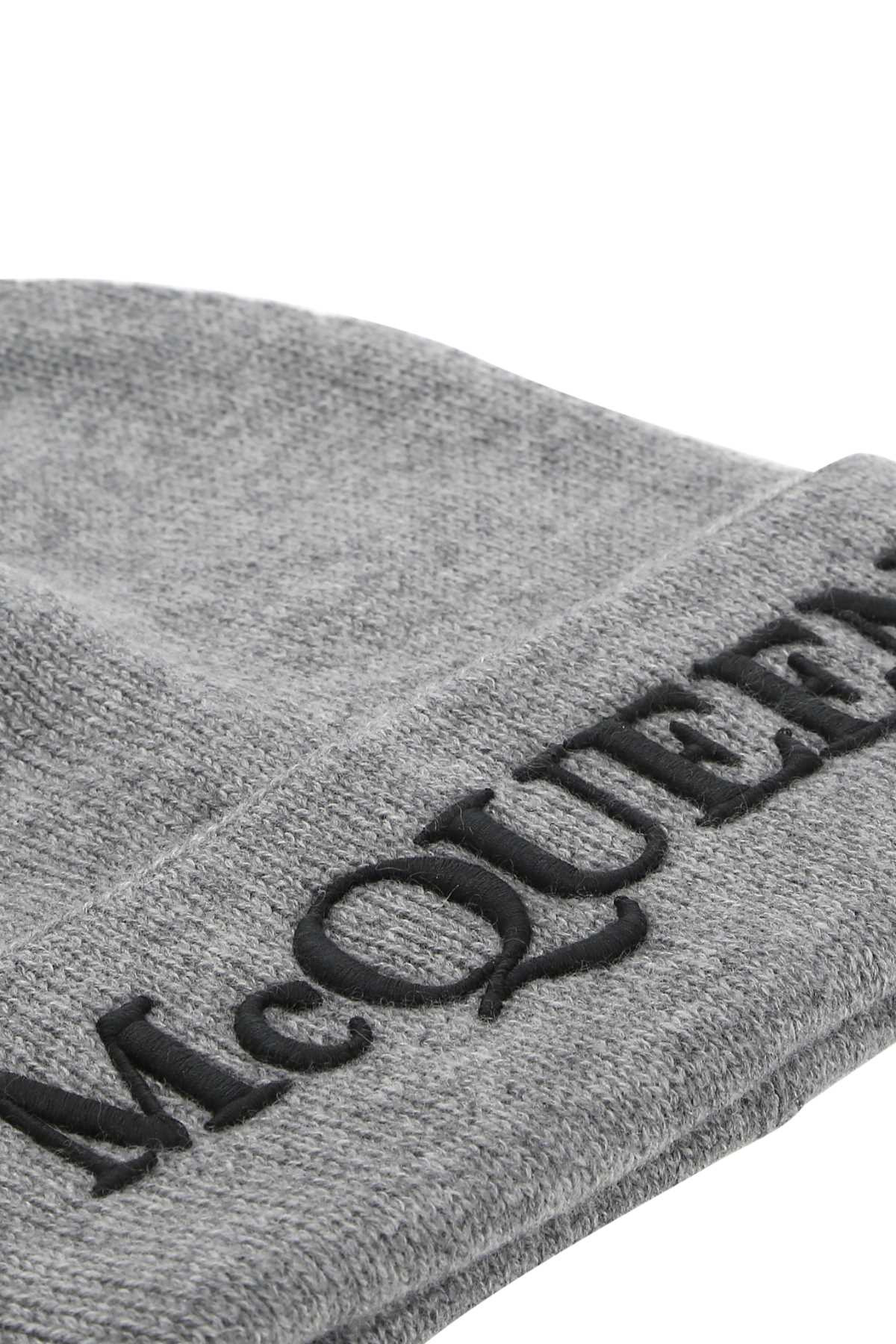 Alexander Mcqueen Men Grey Cashmere Beanie Hat - 3