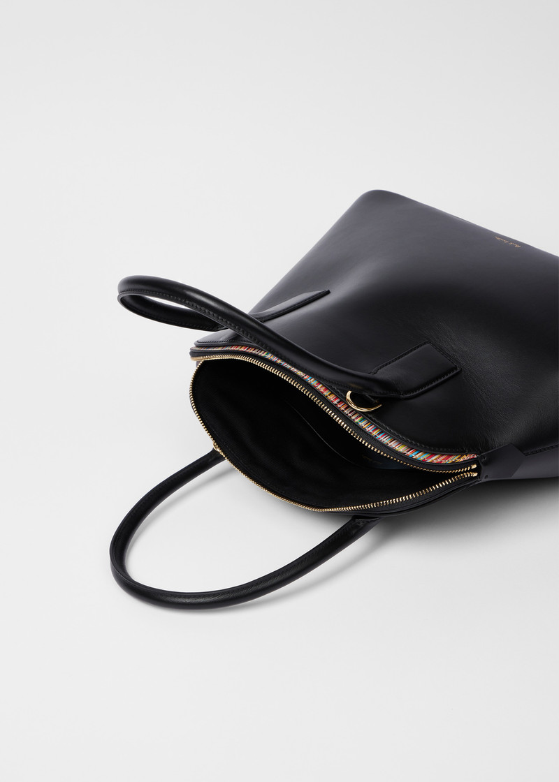 Women's Black Leather 'Signature Stripe' Top Handle Bag 5