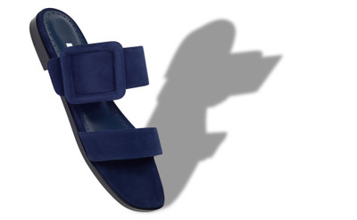 Manolo Blahnik Navy Blue Suede Flat Sandals outlook