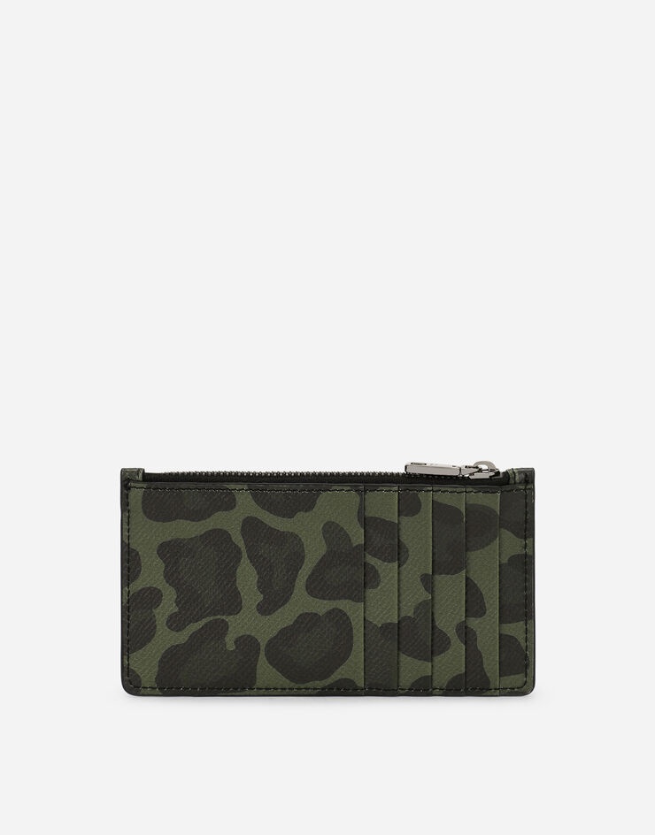 Dauphine calfskin card holder with leopard print against a green background - 3