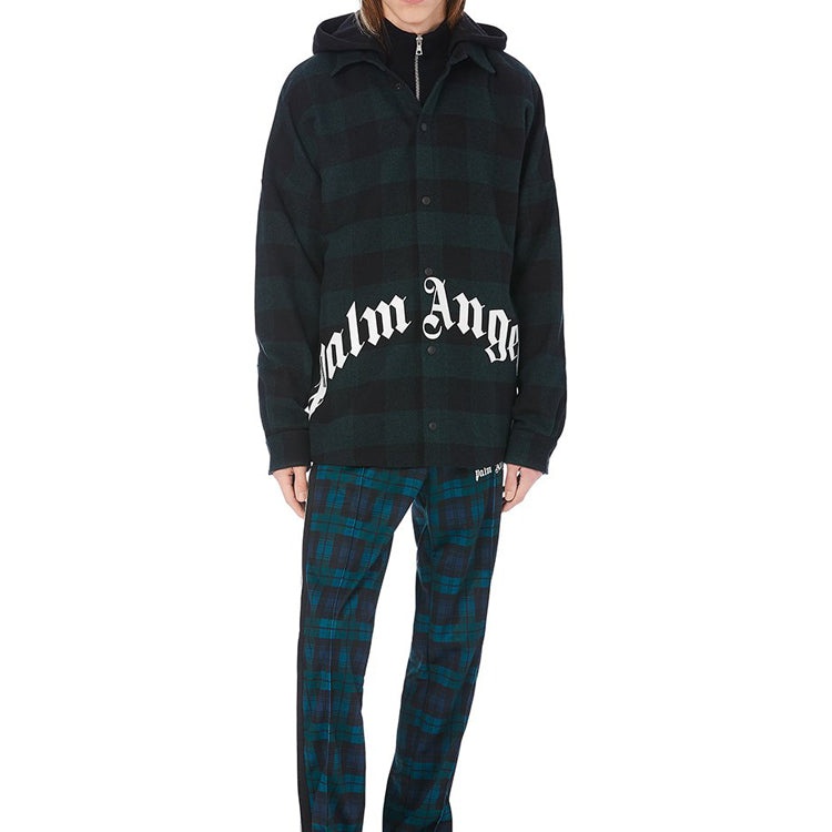 PALM ANGELS Men's Logo Print Hooded Overshirt Green PMGA042E20FAB0015701 - 6
