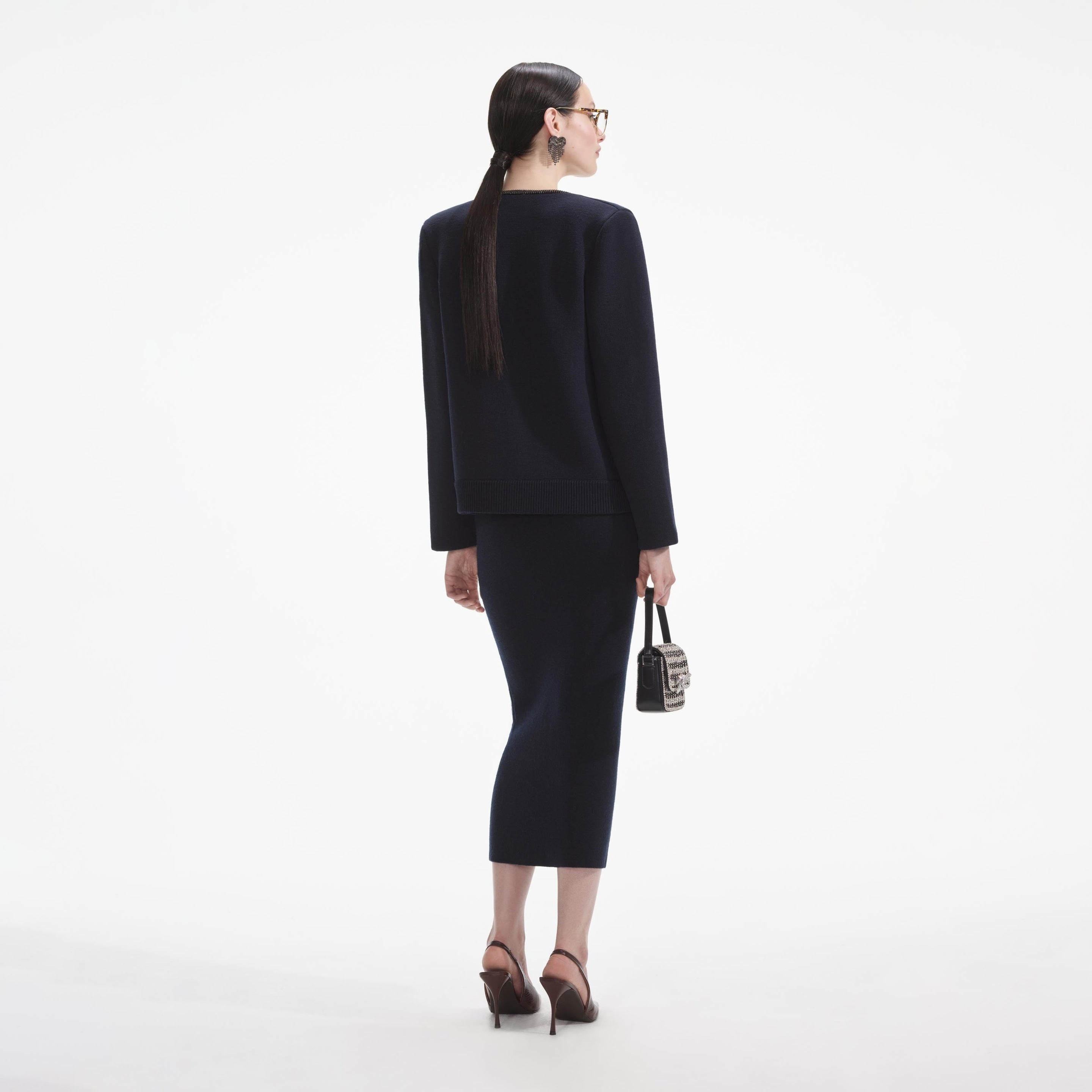 Navy Embellished Knit Cardigan - 3