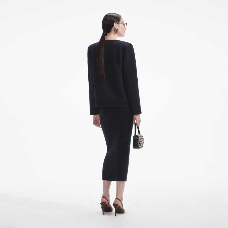 self-portrait Navy Embellished Knit Cardigan outlook