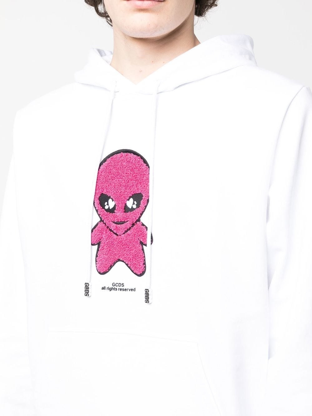 cotton alien-patch drawstring hoodie - 5