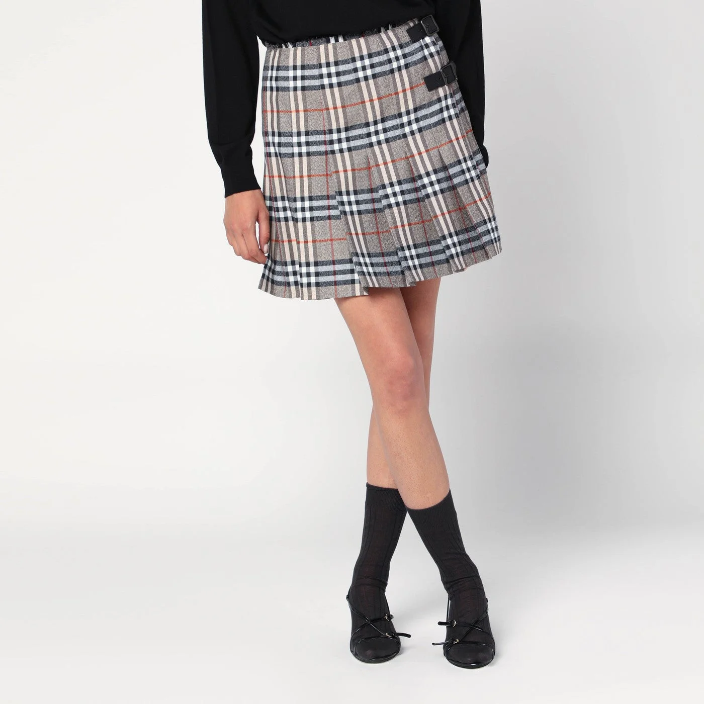 Grey wool kilt skirt with Check pattern - 1