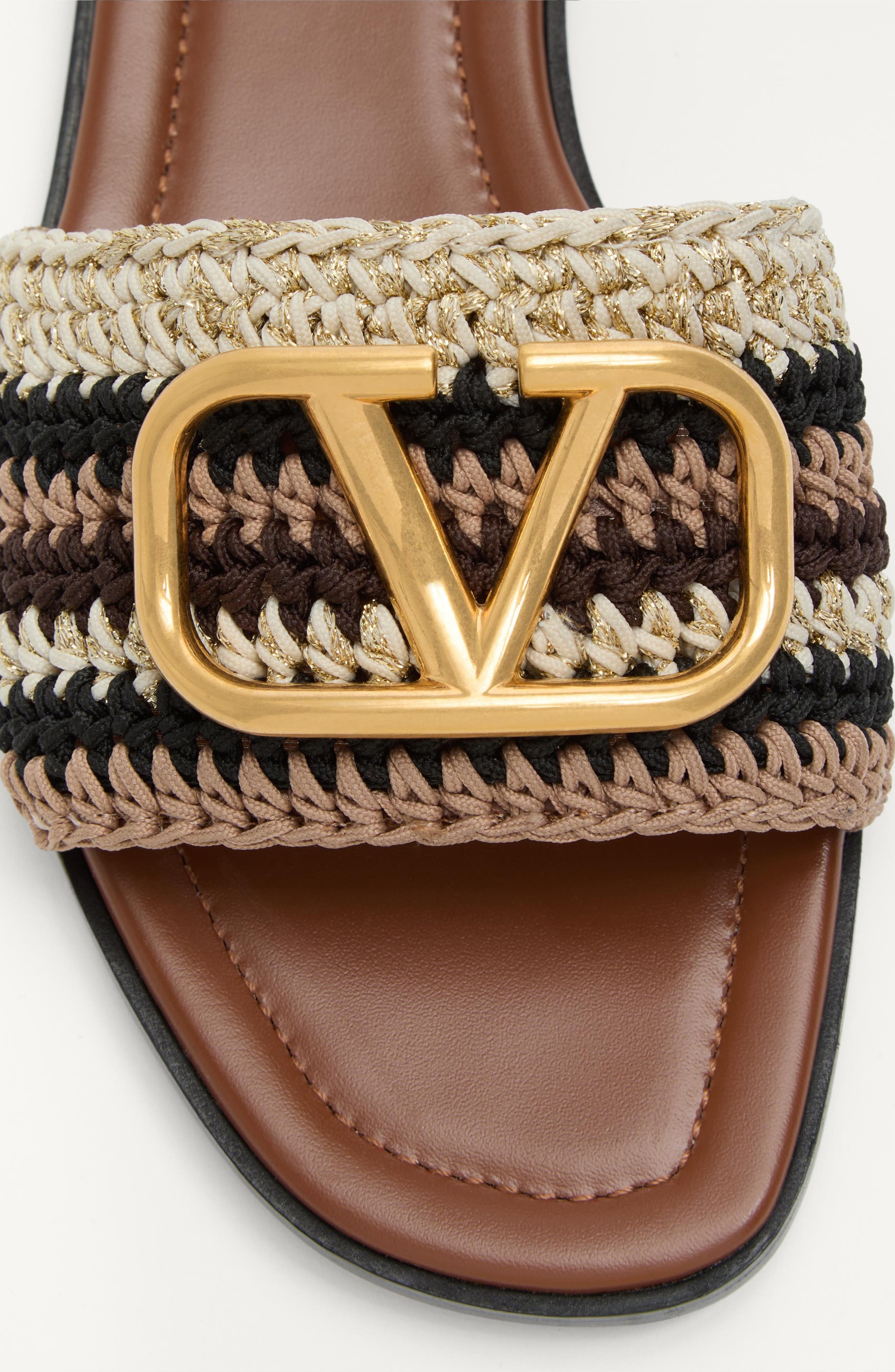 Valentino Garavani VLOGO Crochet Slide Sandal in Ivory/Multi at Nordstrom - 6