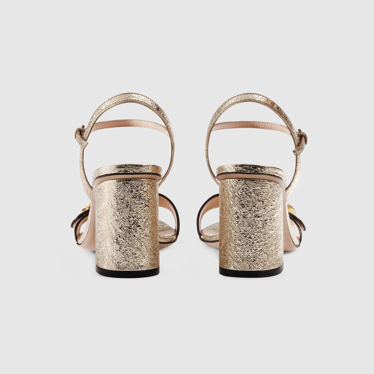 Metallic laminate leather mid-heel sandal - 4
