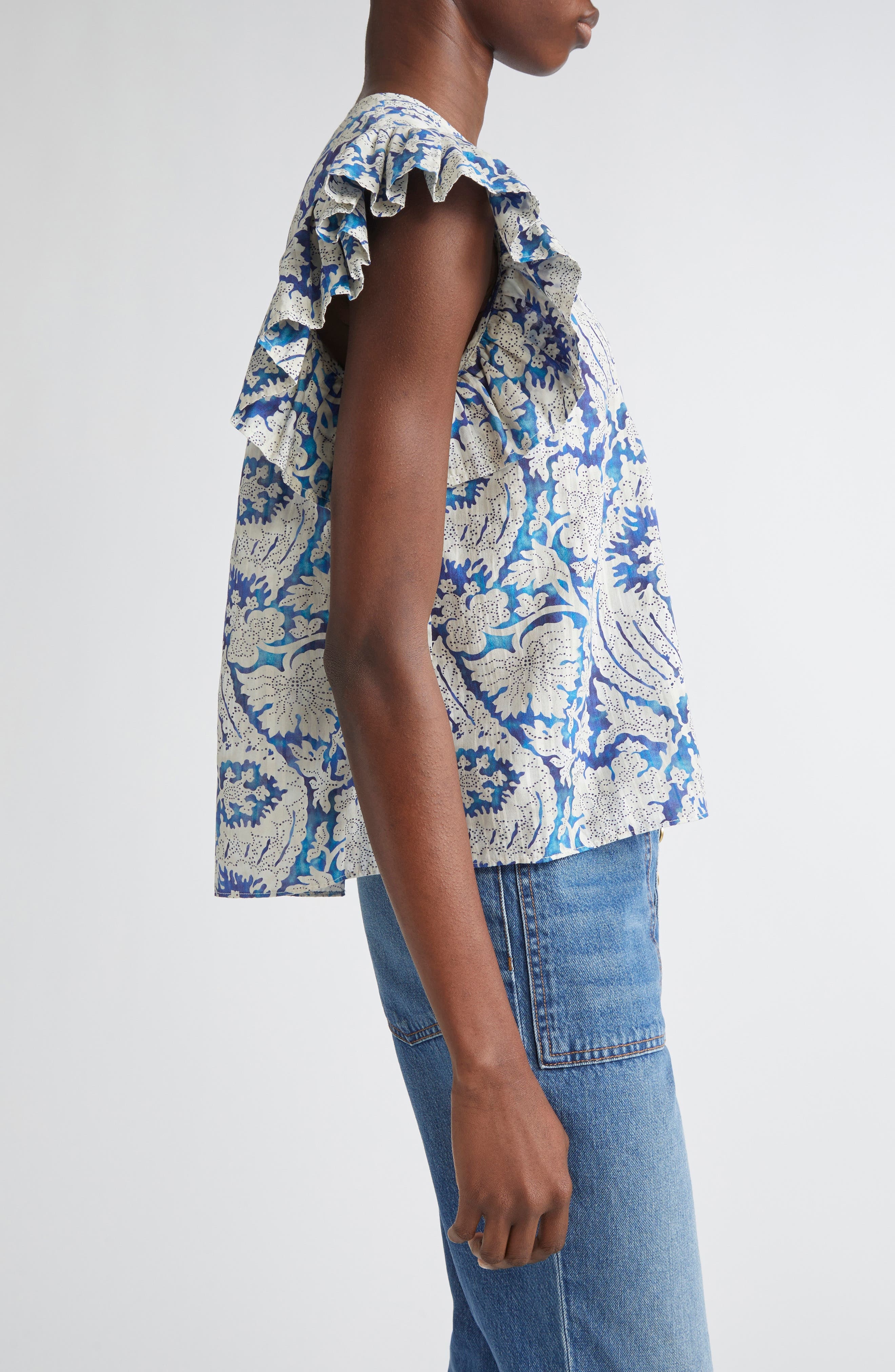 Ulla Johnson Sienna Flutter Sleeve Top in Ciel at Nordstrom - 3