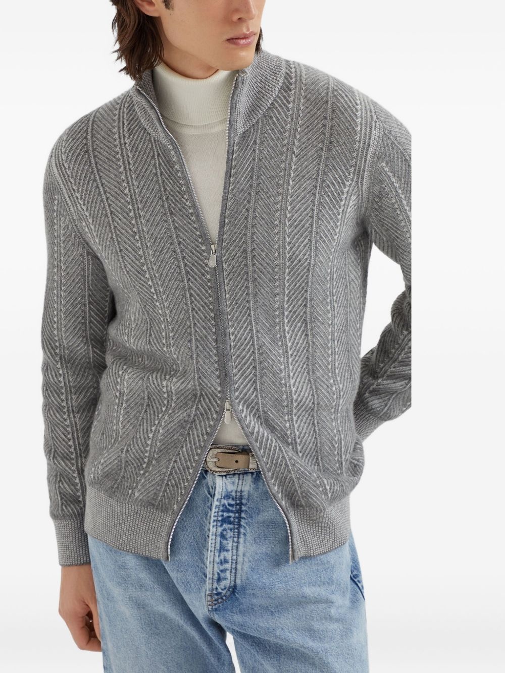 herringbone-pattern cardigan - 3