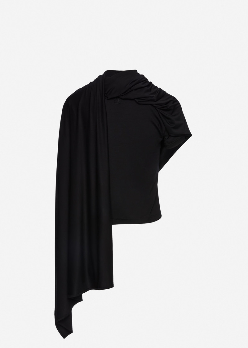Fitted t-shirt with scarf in black 2