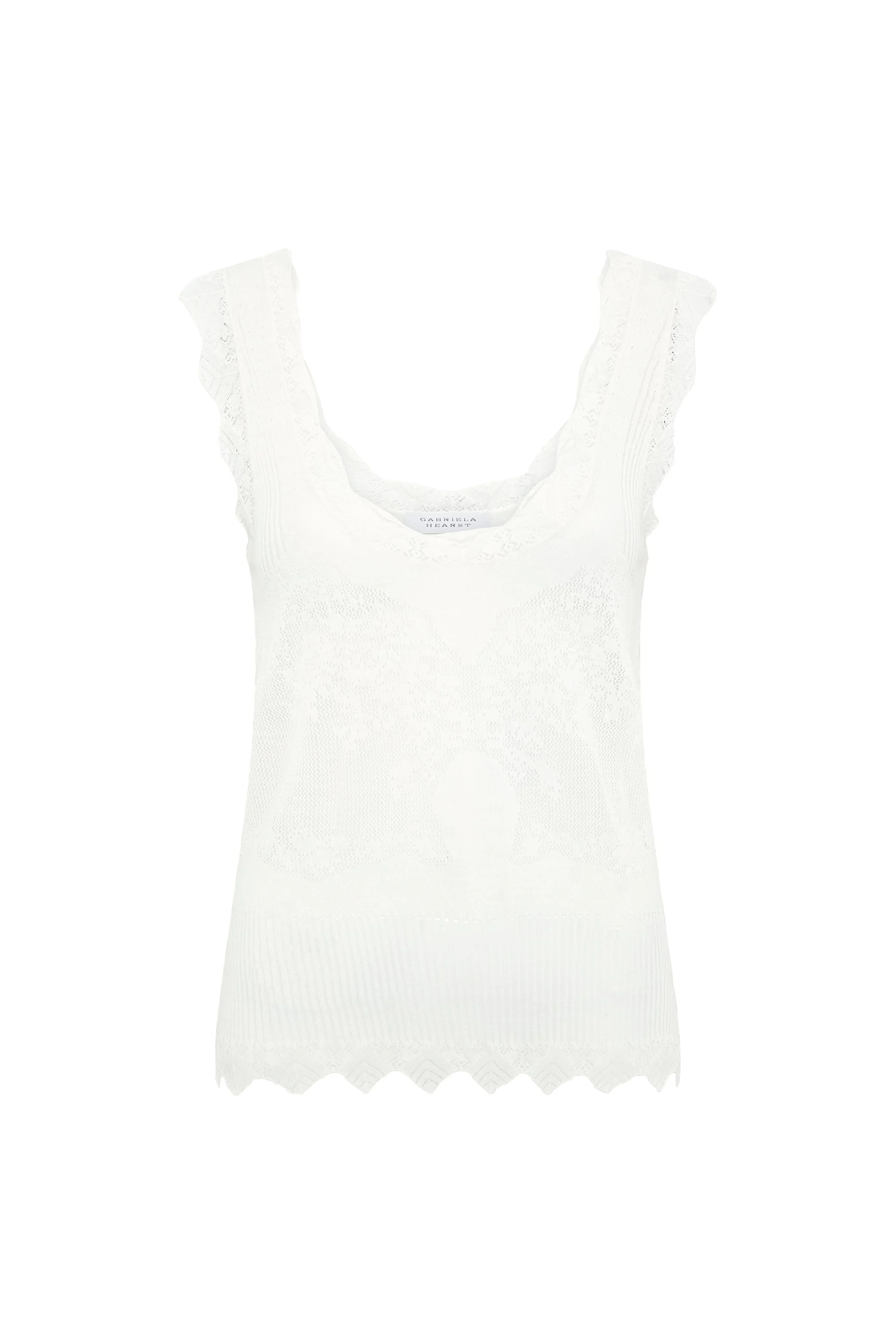 Scripta Pointelle Knit Lace Tank Top in White Merino Wool - 1