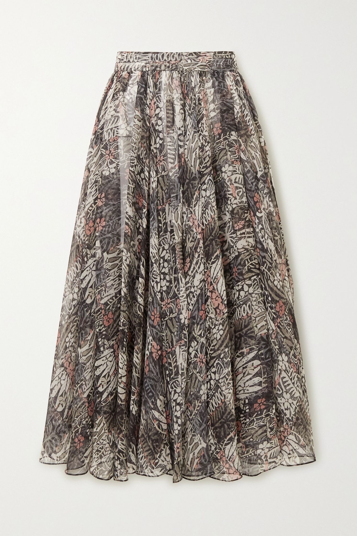 Pleated floral-print silk-chiffon midi skirt - 1