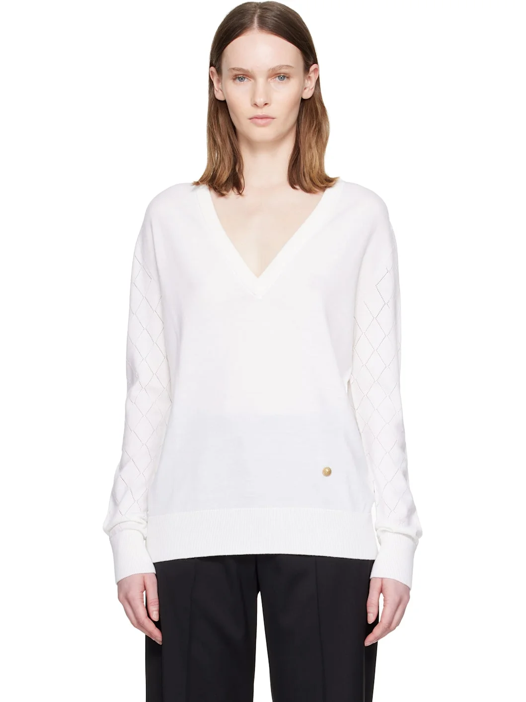 White V-Neck Light Sweater - 1