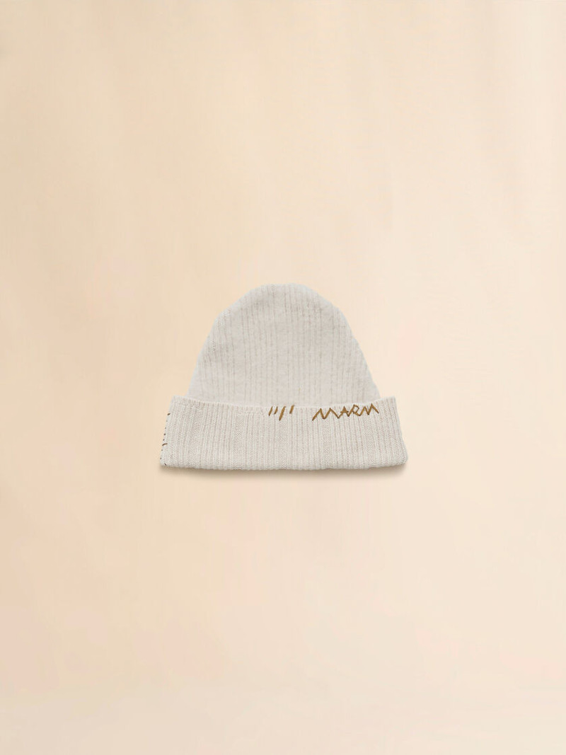 BEIGE WOOL-CASHMERE BEANIE WITH MARNI MENDING 1