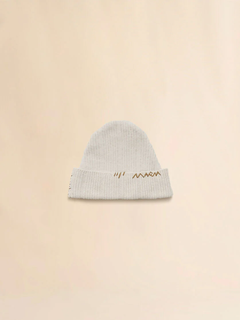 BEIGE WOOL-CASHMERE BEANIE WITH MARNI MENDING - 1