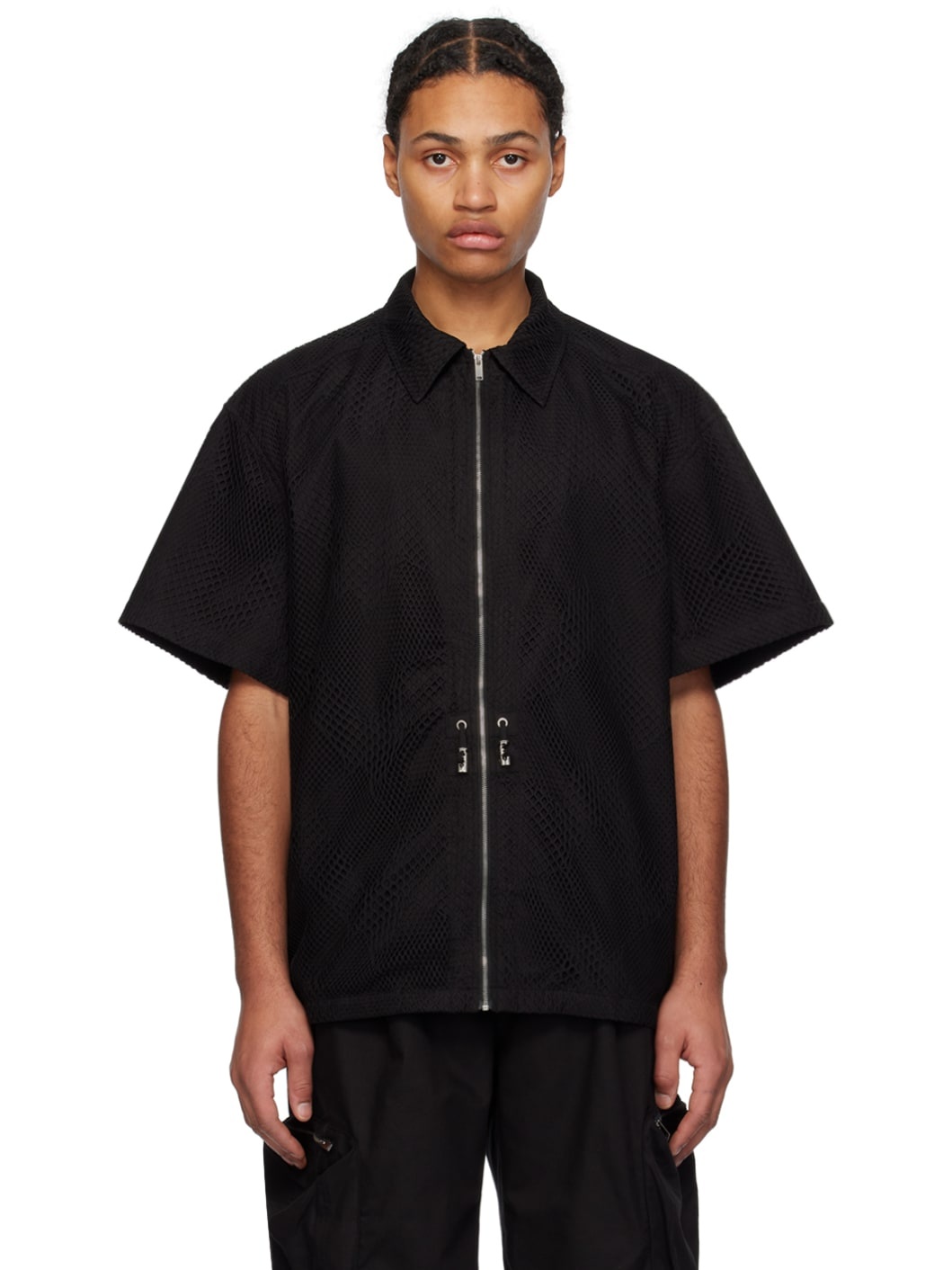 Black Mesh Overlay Shirt - 1