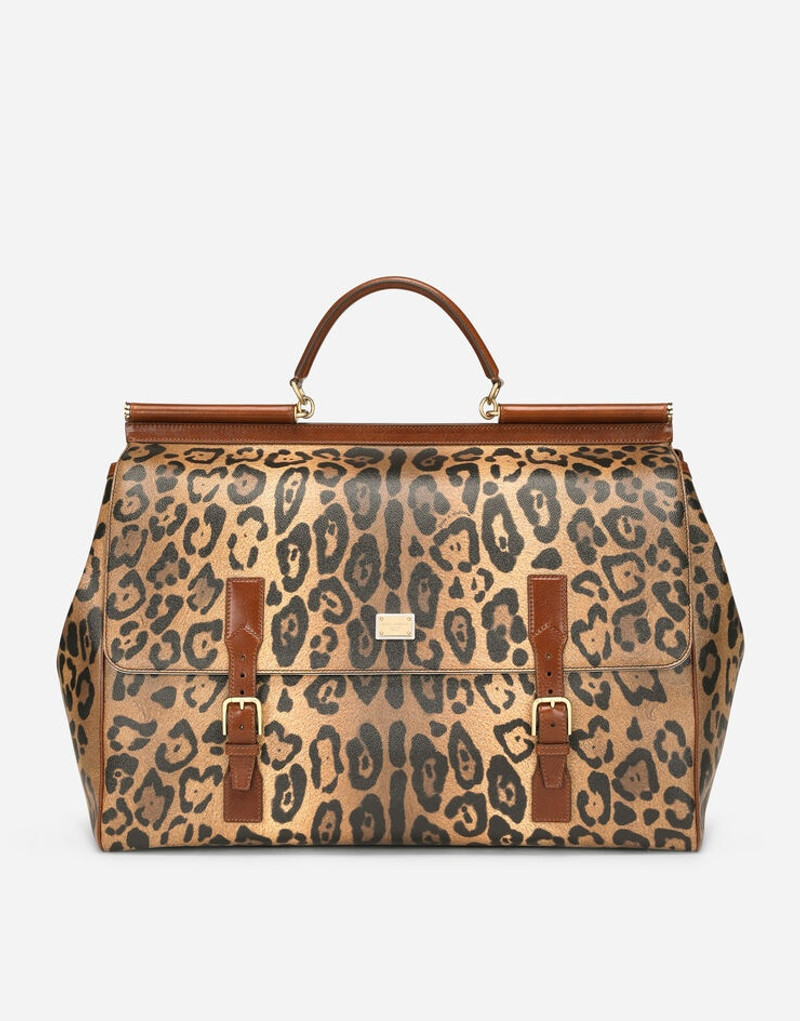 Small pet carrier bag in leopard-print Crespo with branded plate 1