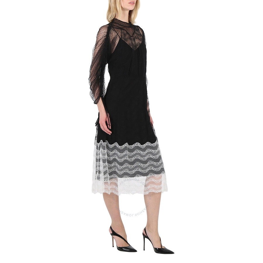 Burberry Ladies Black Geometric Lace Dress With Gathered-sleeves - 5