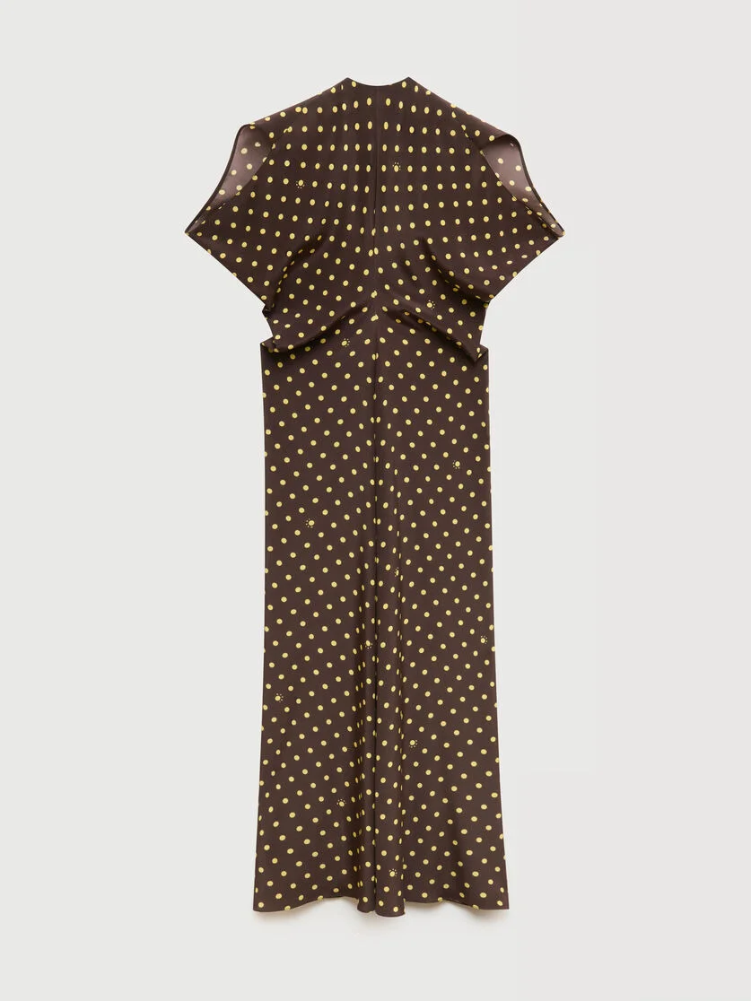 BROWN CRÊPE DE CHINE DRESS WITH POLKA RHYTHM PRINT - 1