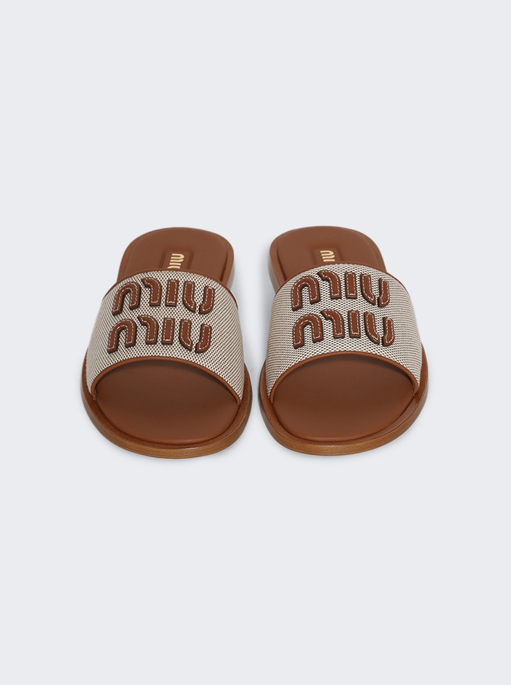 Canvas And Leather Slide Sandals Beige And Brandy - 5