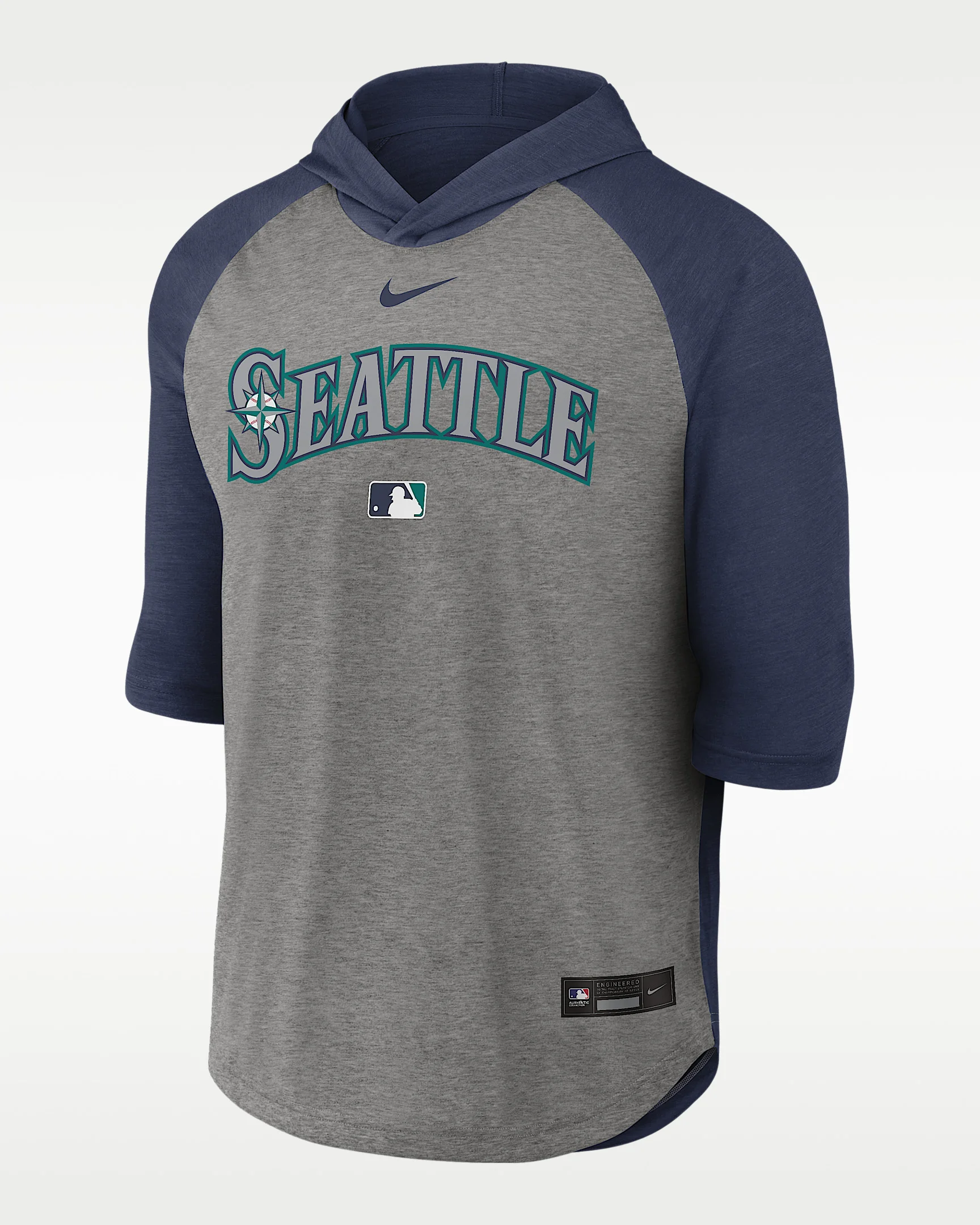 Seattle Mariners Authentic Collection Flux Men's Nike Dri-FIT MLB 3/4-Sleeve Hooded T-Shirt - 1