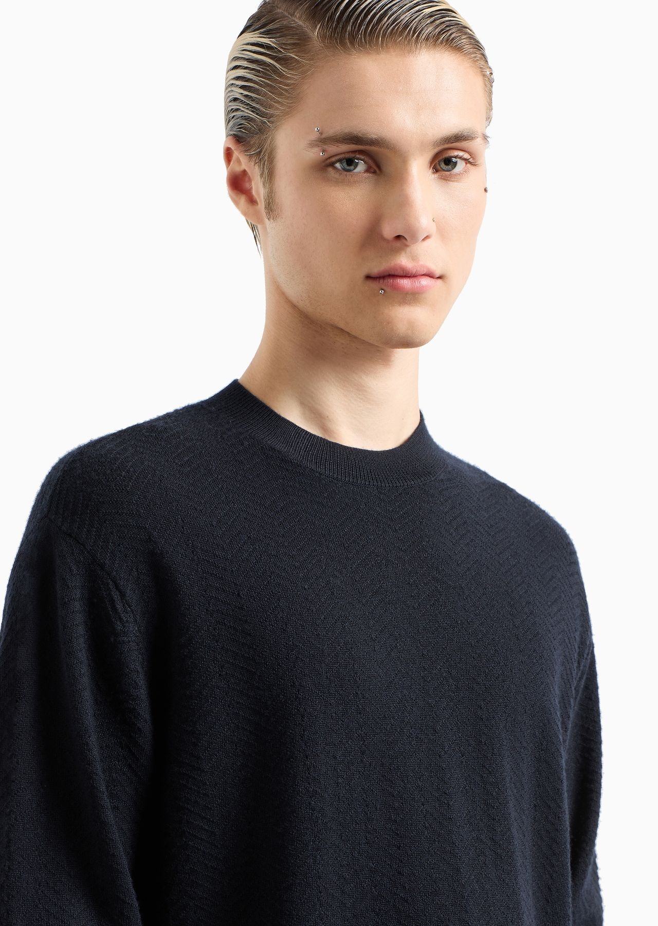 Mock-neck jumper in virgin wool with a micro-textured weave - 5
