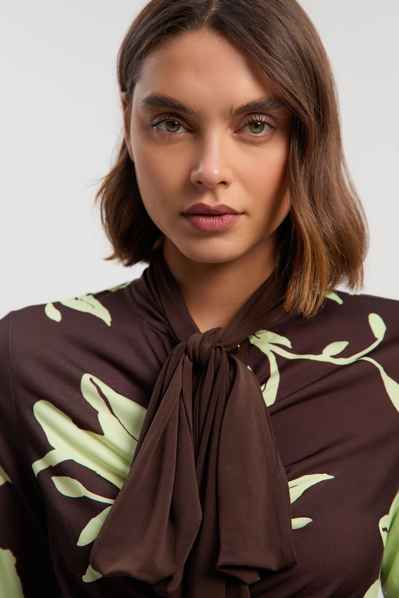 KAREN MILLEN Floral Print Crepe Tie Neck Long Sleeve Top outlook