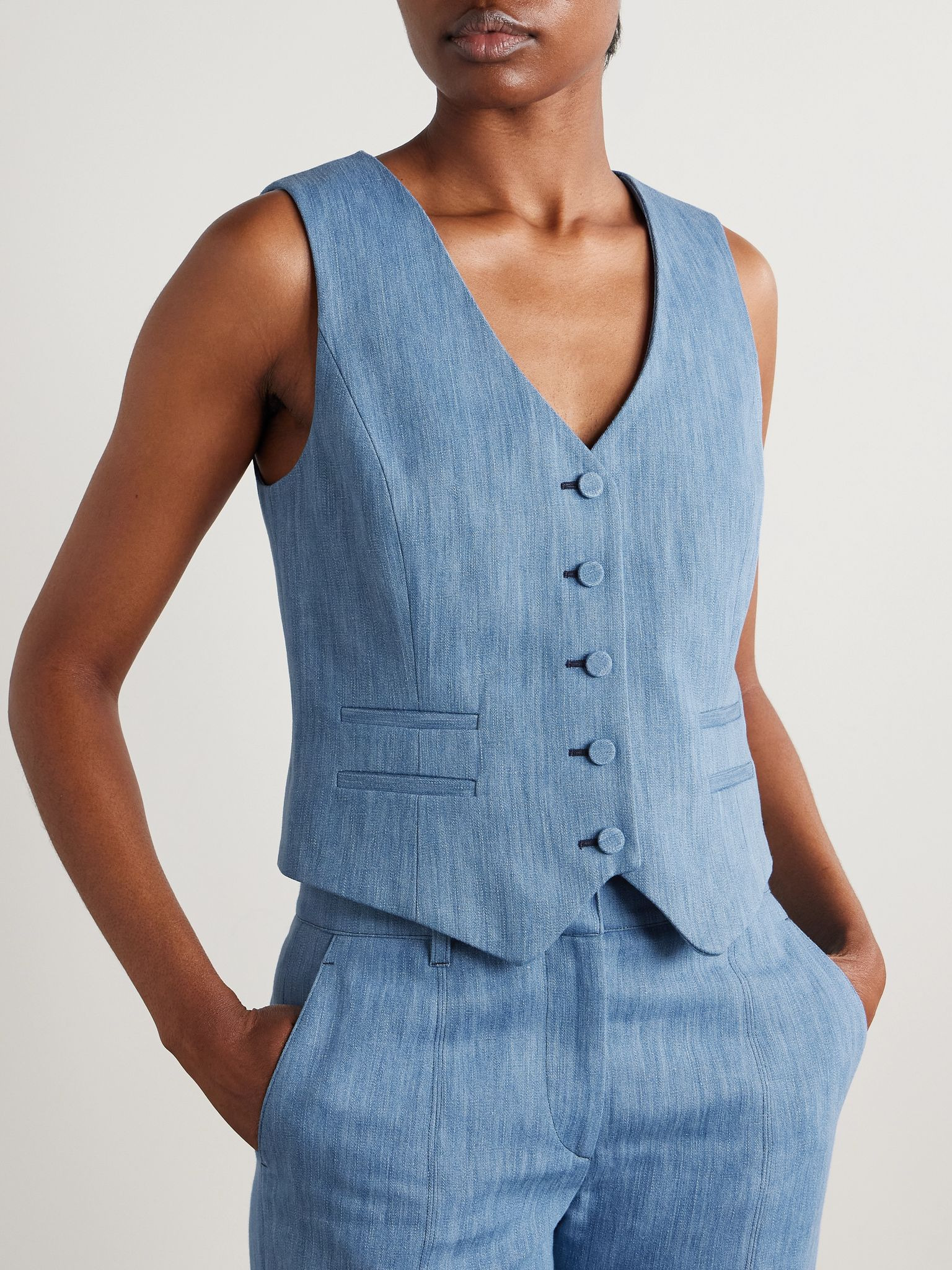 Coleridge cotton and linen-blend chambray vest Light blue - 3