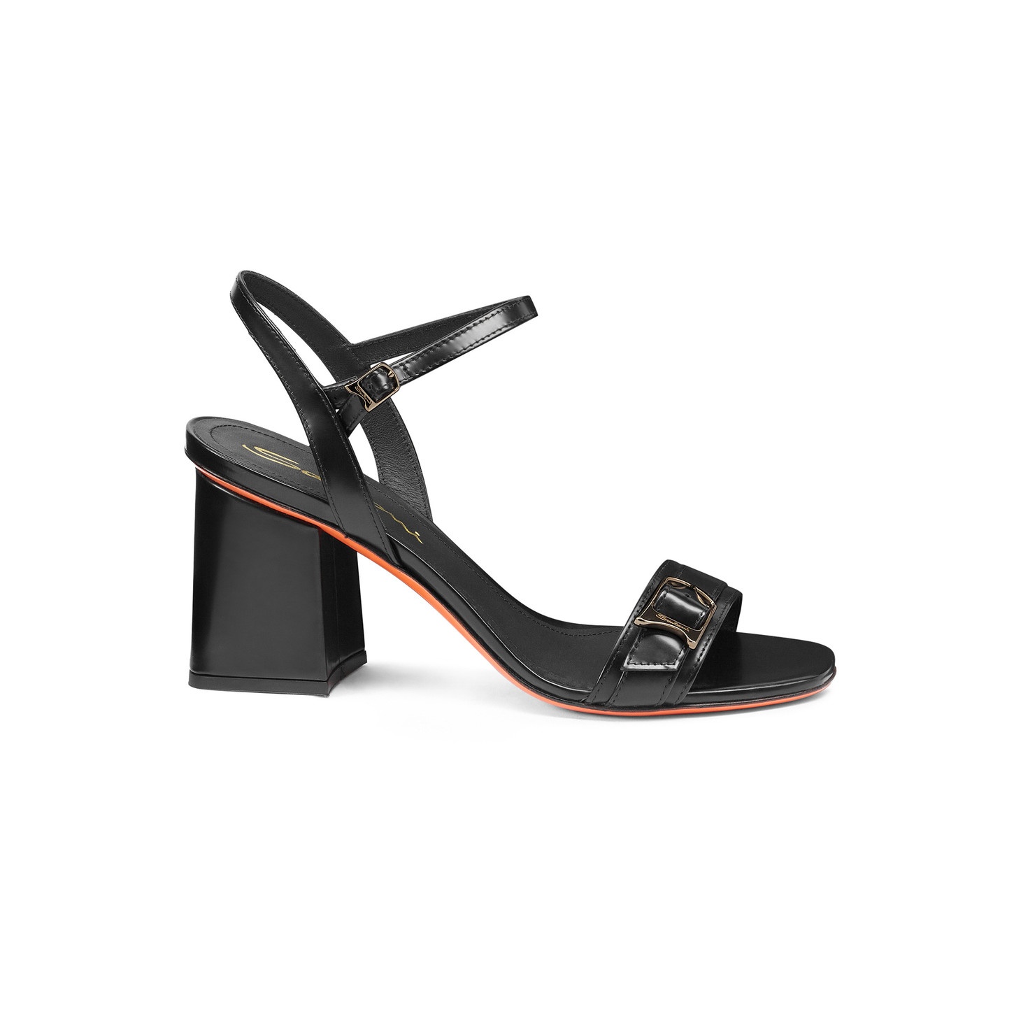 Women's black leather mid-heel sandal - 1