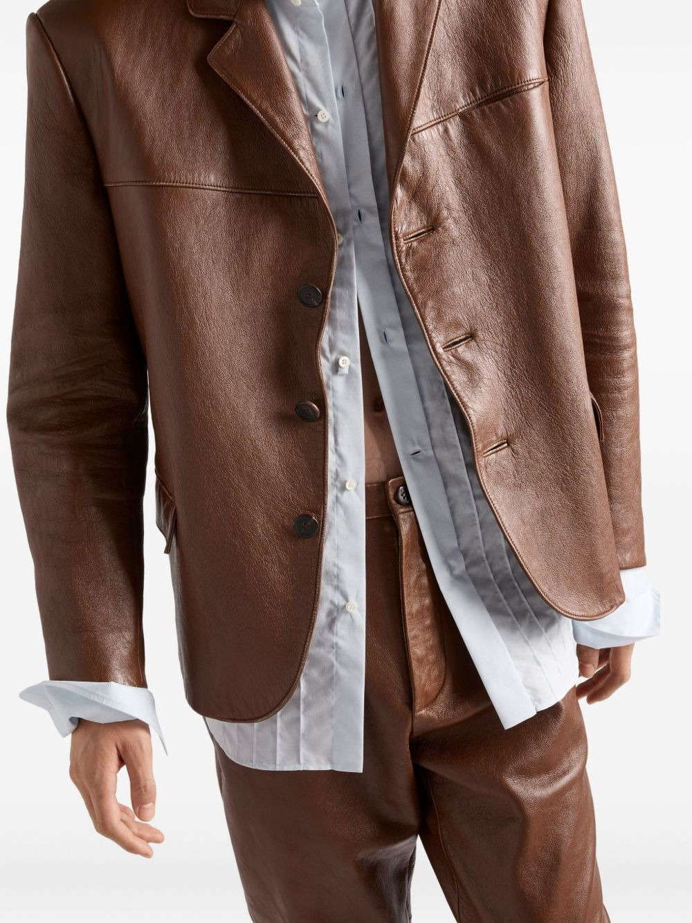 triangle-logo leather jacket - 4