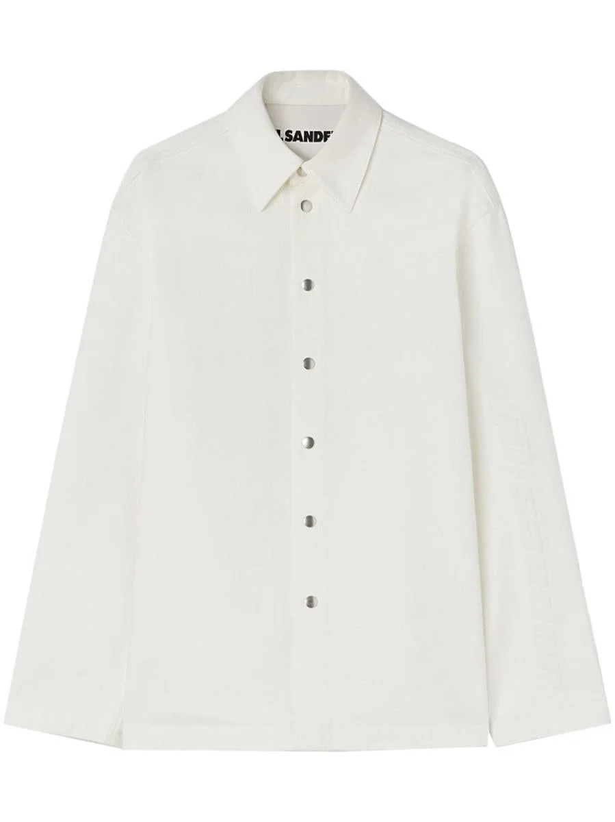 JIL SANDER WHITE SHIRT WITH EMBOSSED LOGO IN DENIM MAN - 1