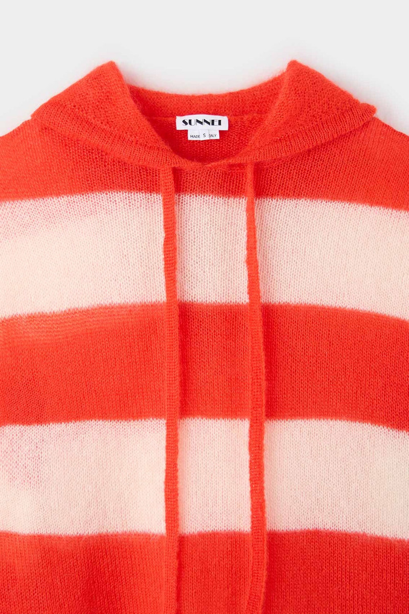 HOODIE / wool / cream & bright red stripes 5