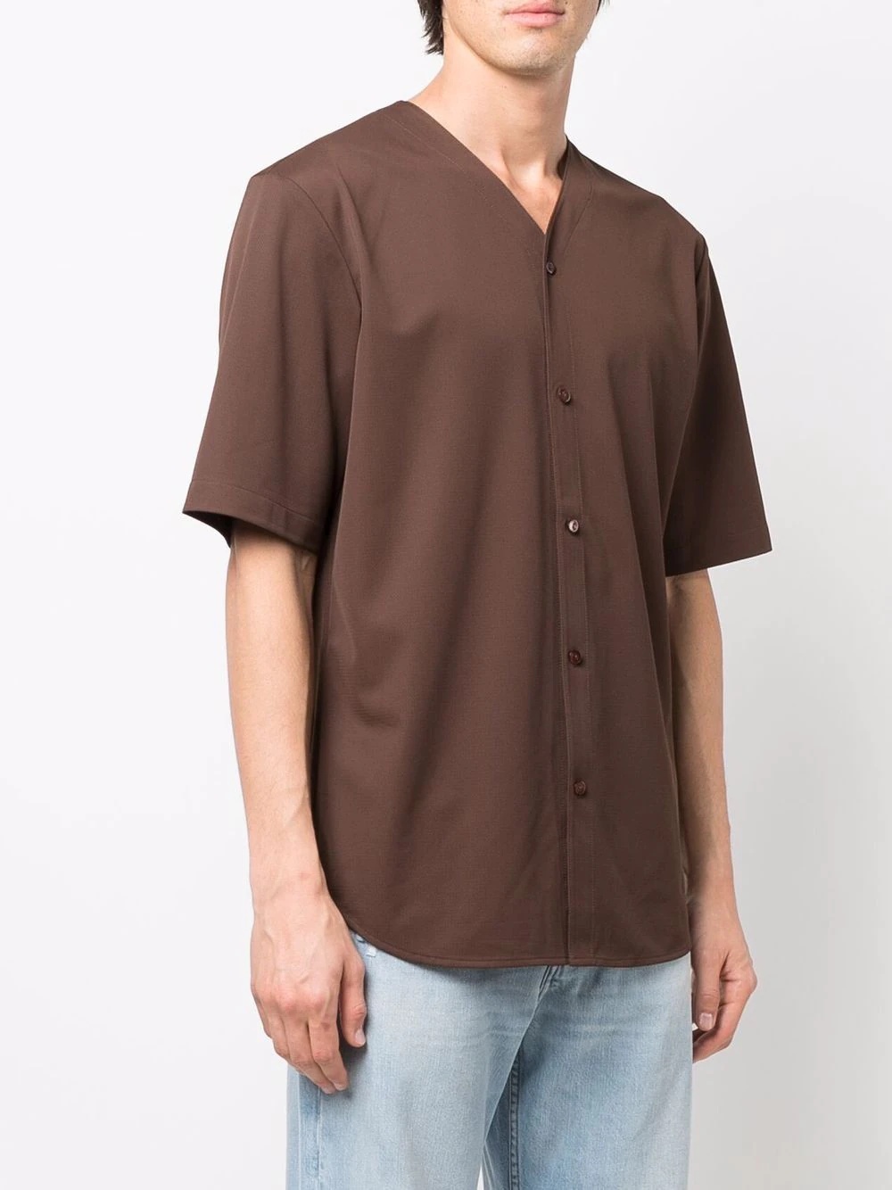 collarless button-up shirt - 3