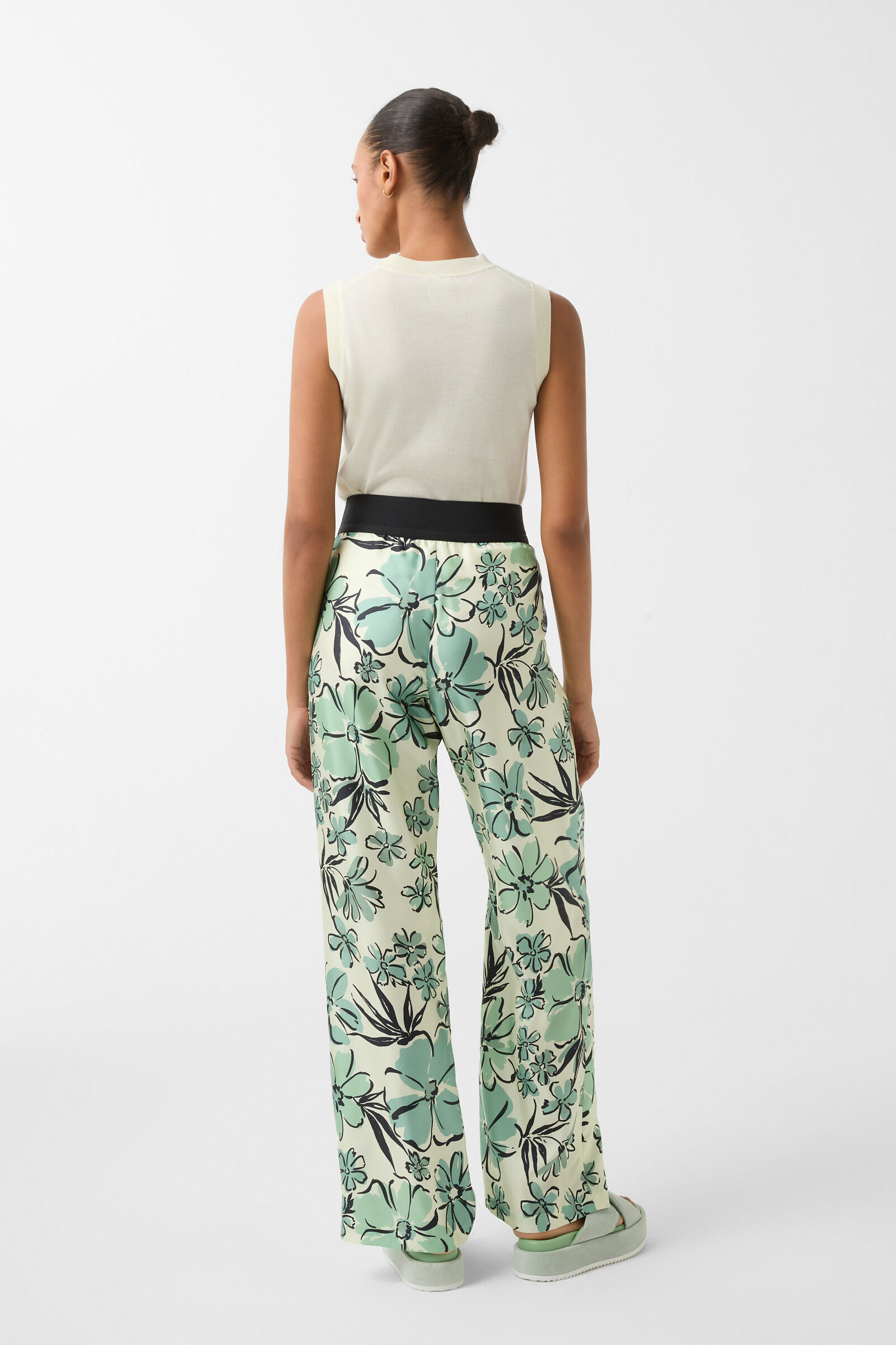 Jacky silk trousers in Vanilla/green - 3