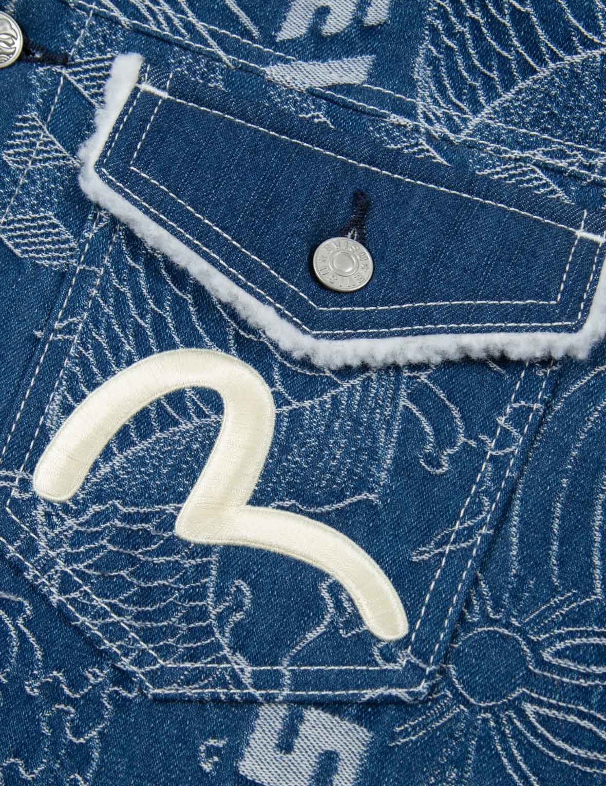 ALLOVER JAPANESE PATTERN JACQUARD SHERPA-LINED DENIM JACKET - 8